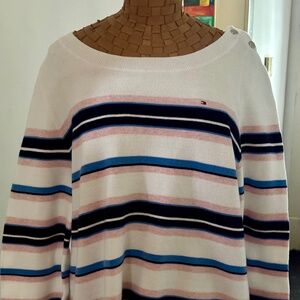 TOMMY HILFIGER XL 100% COTTON Boat Neck Sweater with 3/4 length sleeves